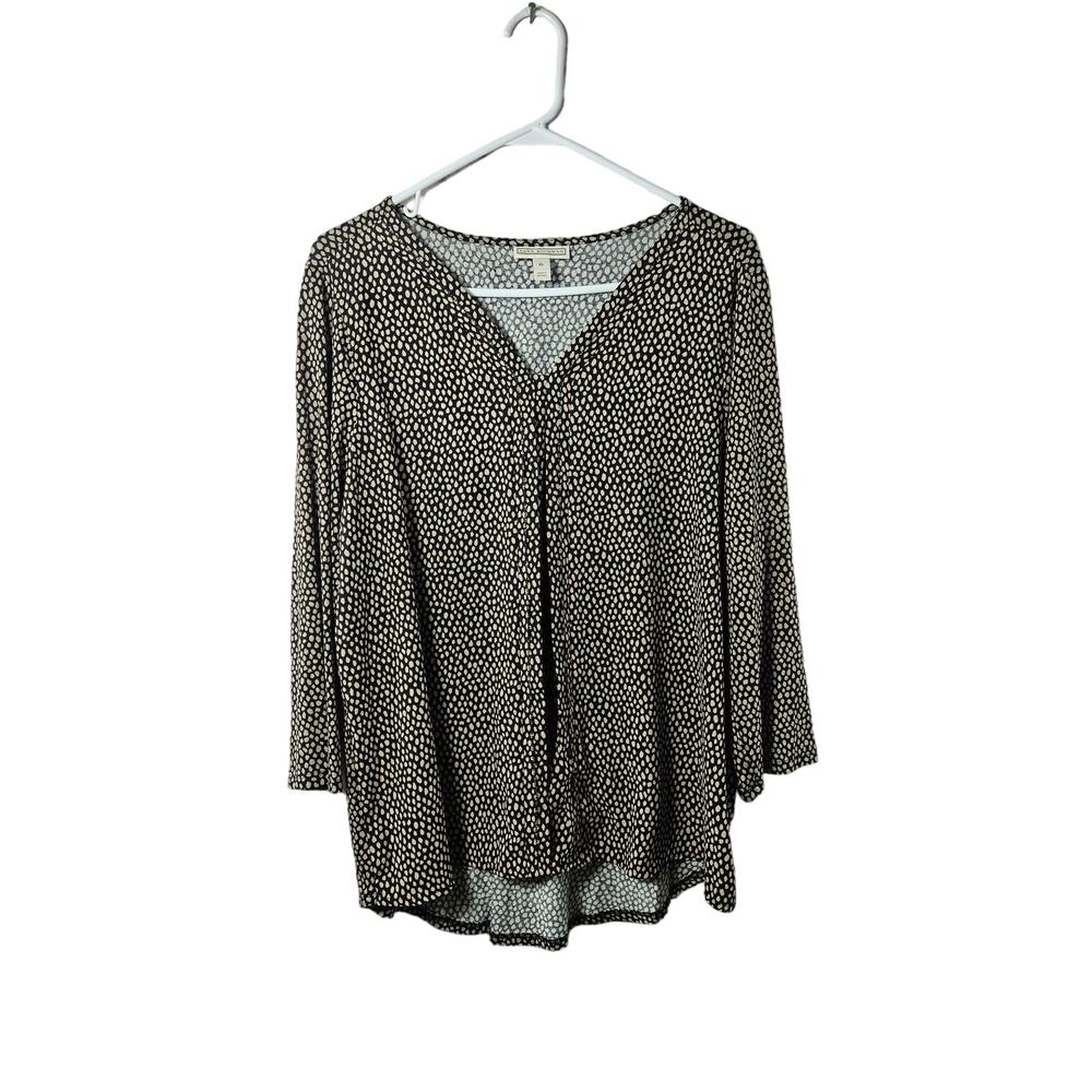 Dana Buchman Women's Long Sleeve Blouse XL‎ Brown White Dots Flowy